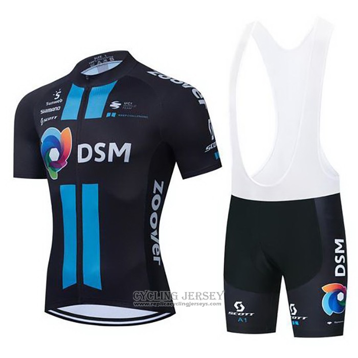 2021 Cycling Jersey DSM Blue Black Short Sleeve And Bib Short